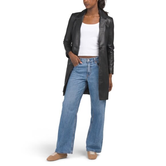 BOD & CHRISTENSEN Black Genuine Leather Melinda Trench Coat